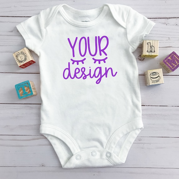 Baby short sleeve white snap T-shirt, your design here, mock-up, recommended by shorts and lemons for svg files, baby, jpeg download
