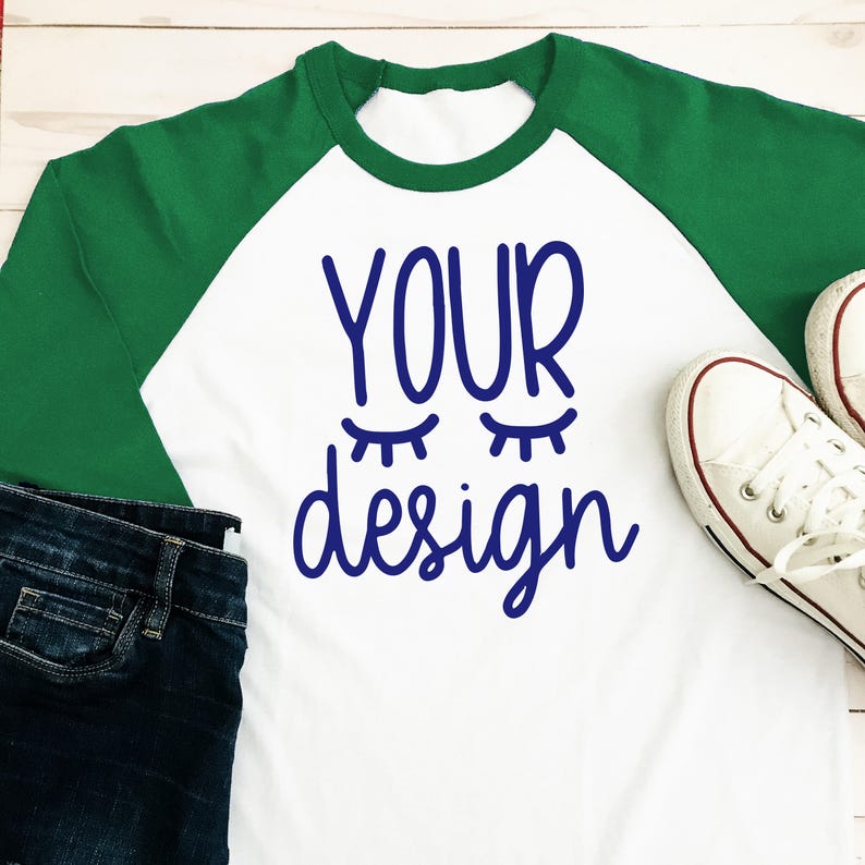 Download Green raglan long sleeve T-shirt your design here mock-up ...