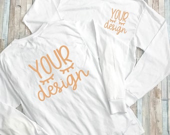 mock up white long sleeve tshirt, two shirts front and back, recommended by shorts and lemons for svg files, mock-up, jpeg digital file, svg