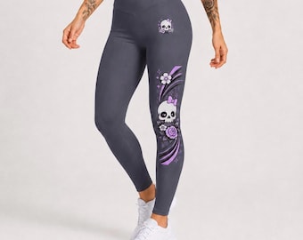 Totenkopf Floral High-Rise Leggings | Recycelter Leistungsstoff, Punk Feminine Grafik