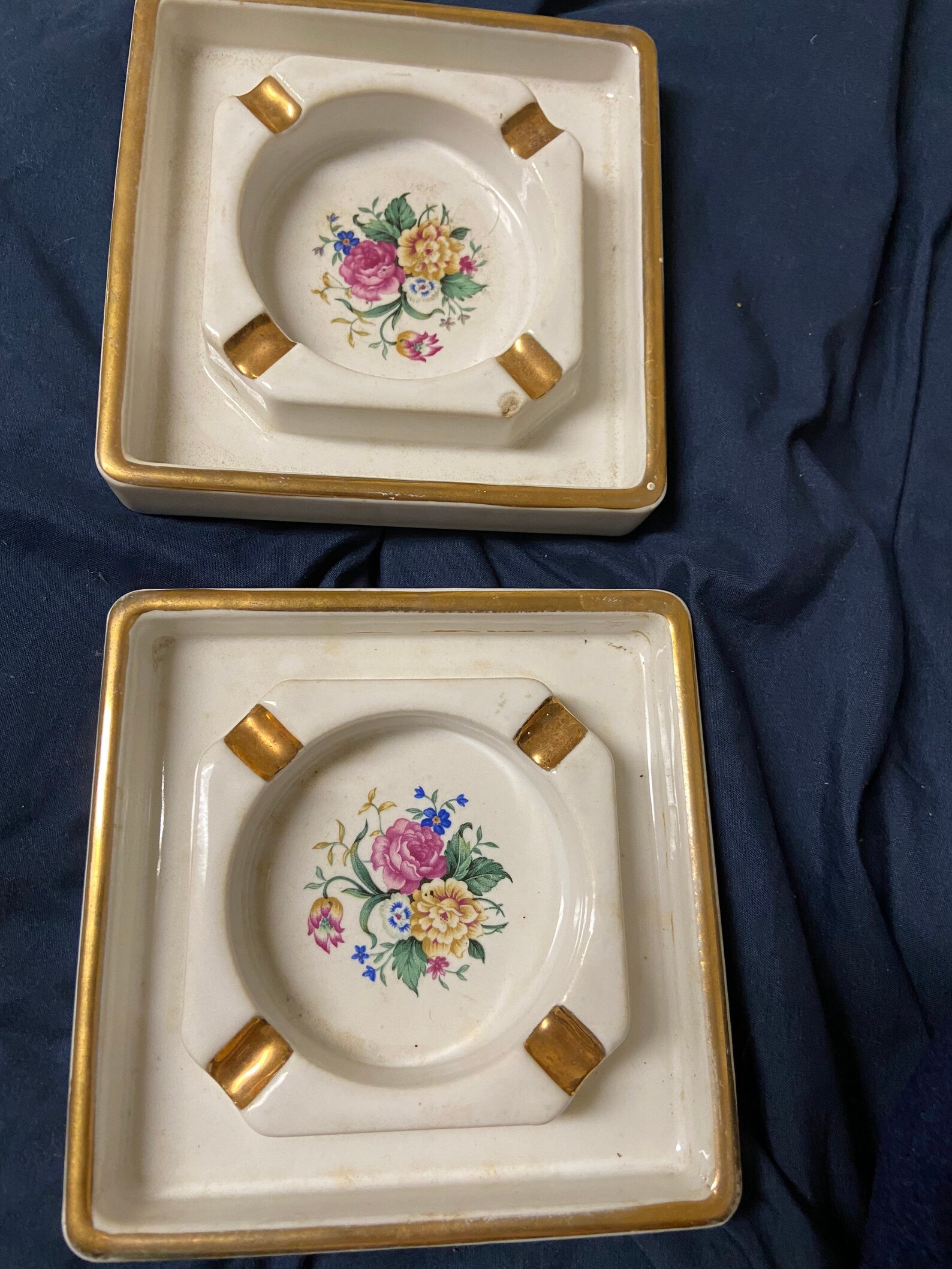 2 Vintage German Ashtrays hold 4 each gold trimming Etsy