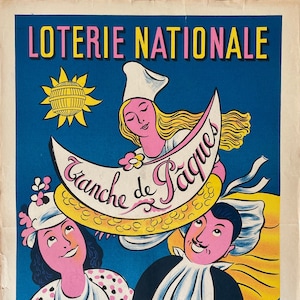 Poster pubblicitario antico originale - Lotteria Nazionale - Poster Vintage 1950 - Poster da collezione - Artista Lucien Boucher