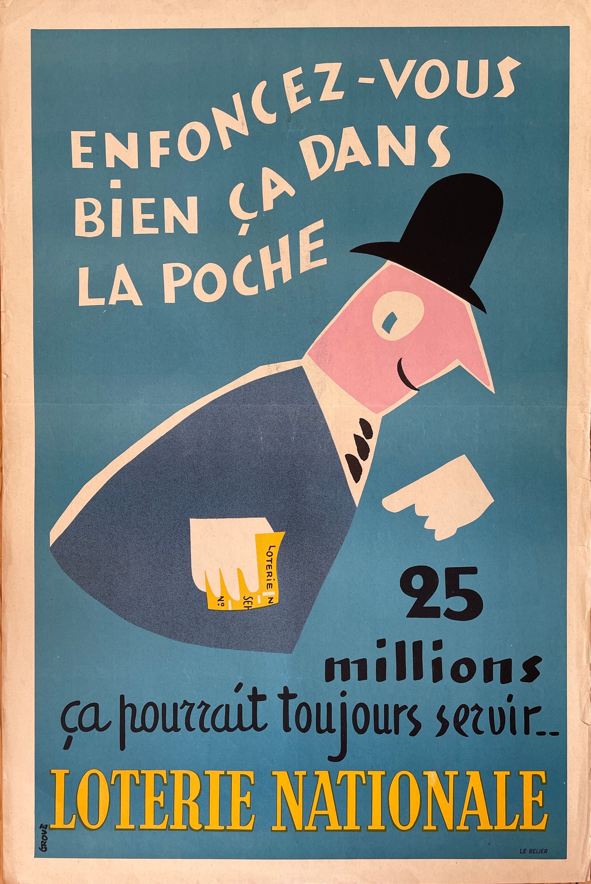 Affiche Publicitaire Ancienne Originale - Loterie Nationale Affiche Vintage 1954 de Collection Artis