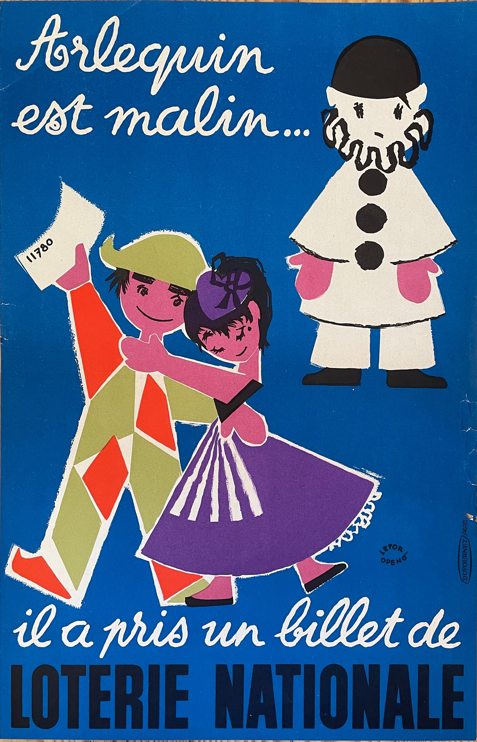 Affiche Publicitaire Ancienne Originale - Loterie Nationale Affiche Vintage 1957 de Collection Artis