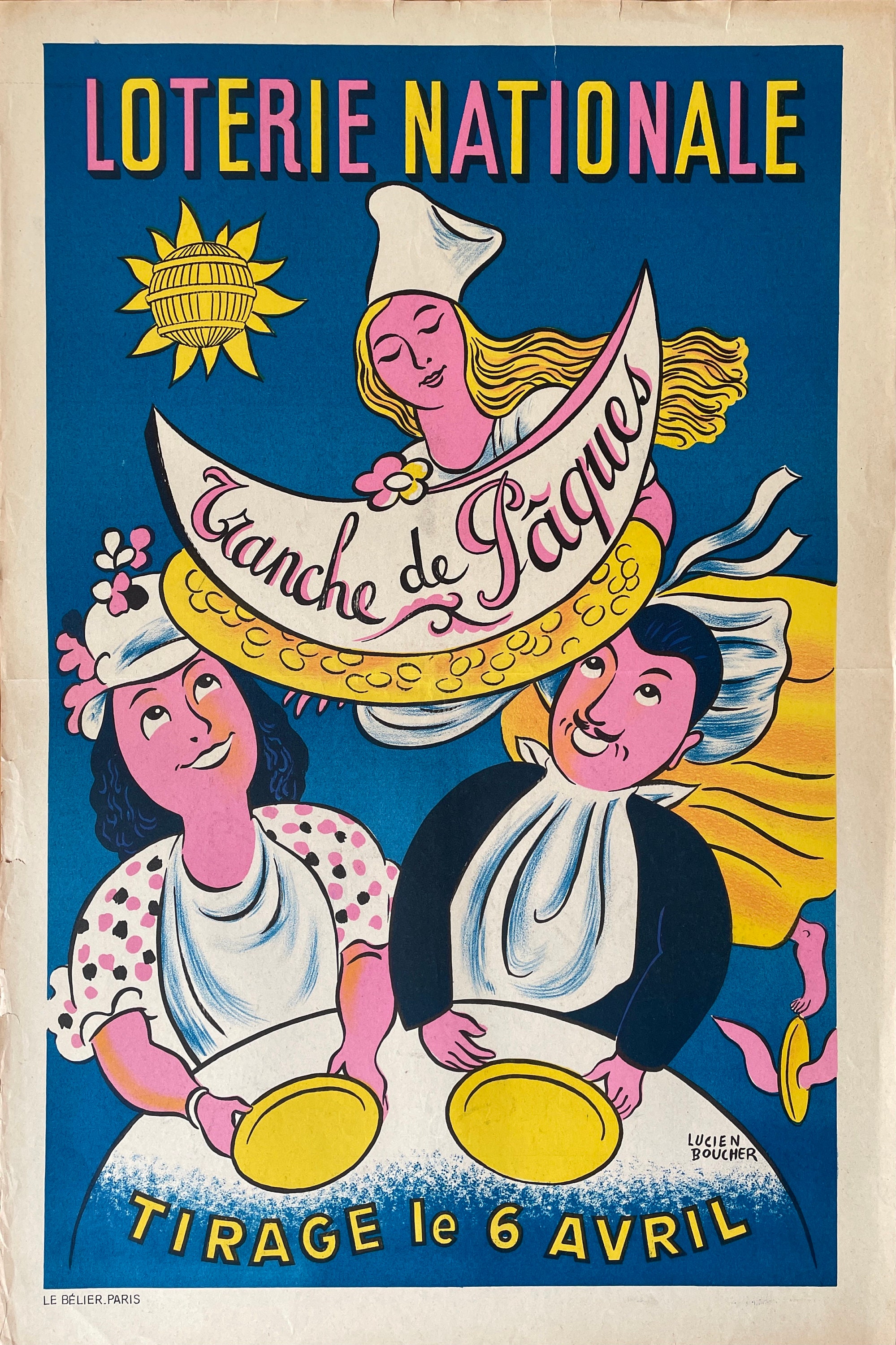 Affiche Publicitaire Ancienne Originale - Loterie Nationale Affiche Vintage 1950 de Collection Artis