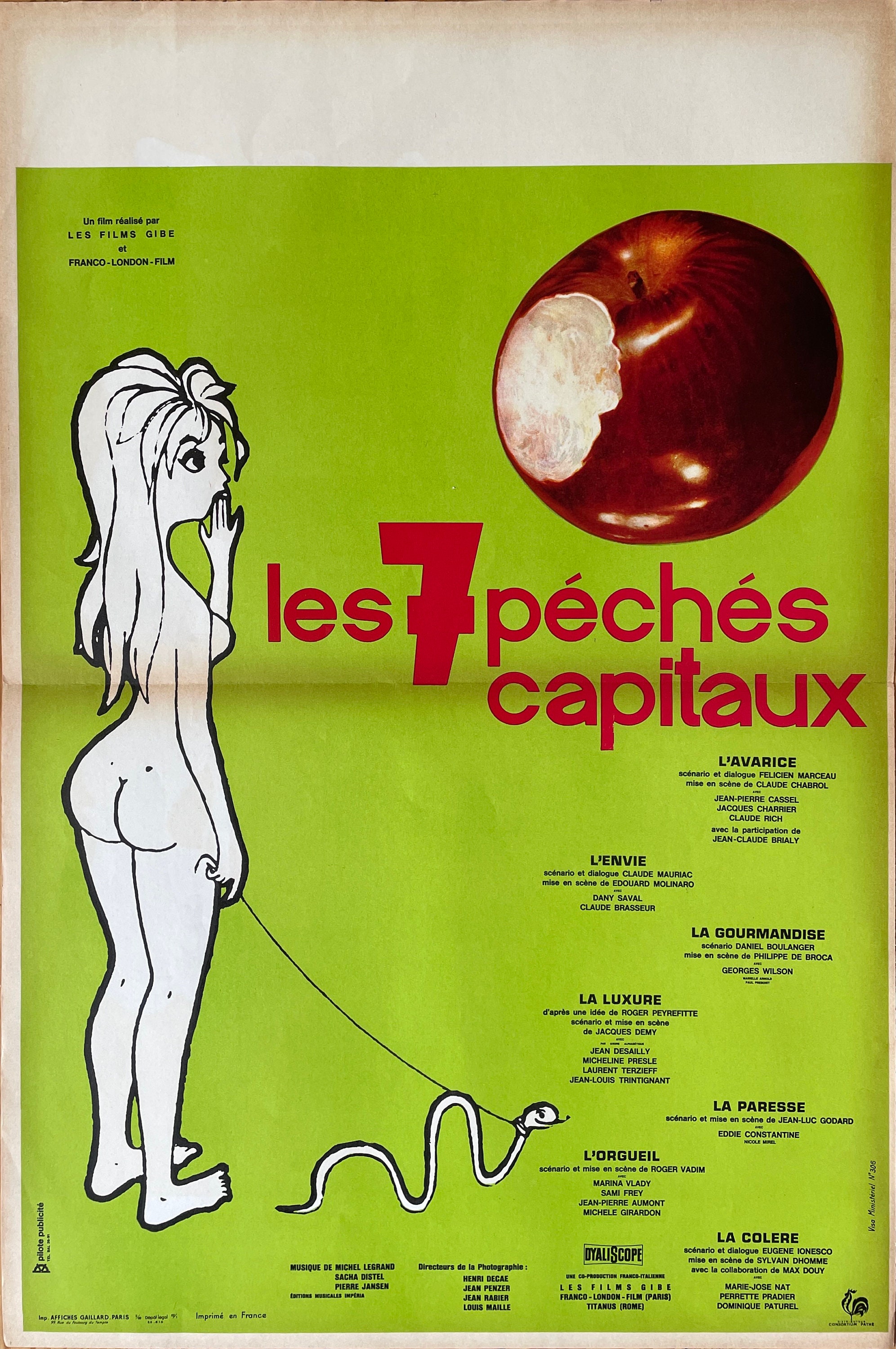 Les Sept Péchés Capitaux - Affiche Originale Du Film Vintage de Collection Ciné Française 1962 50x40