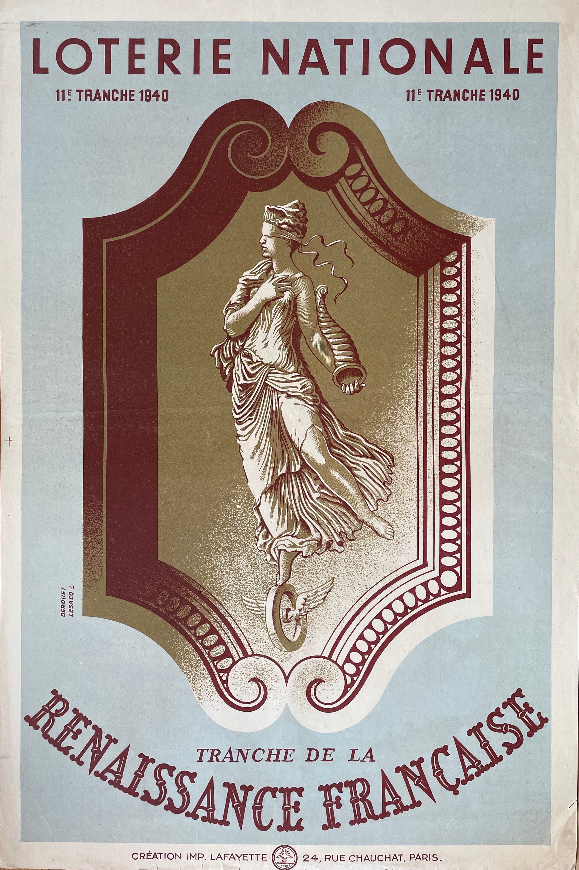 Affiche Publicitaire Ancienne Originale - Loterie Nationale Affiche Française Vintage 1940 de Collec
