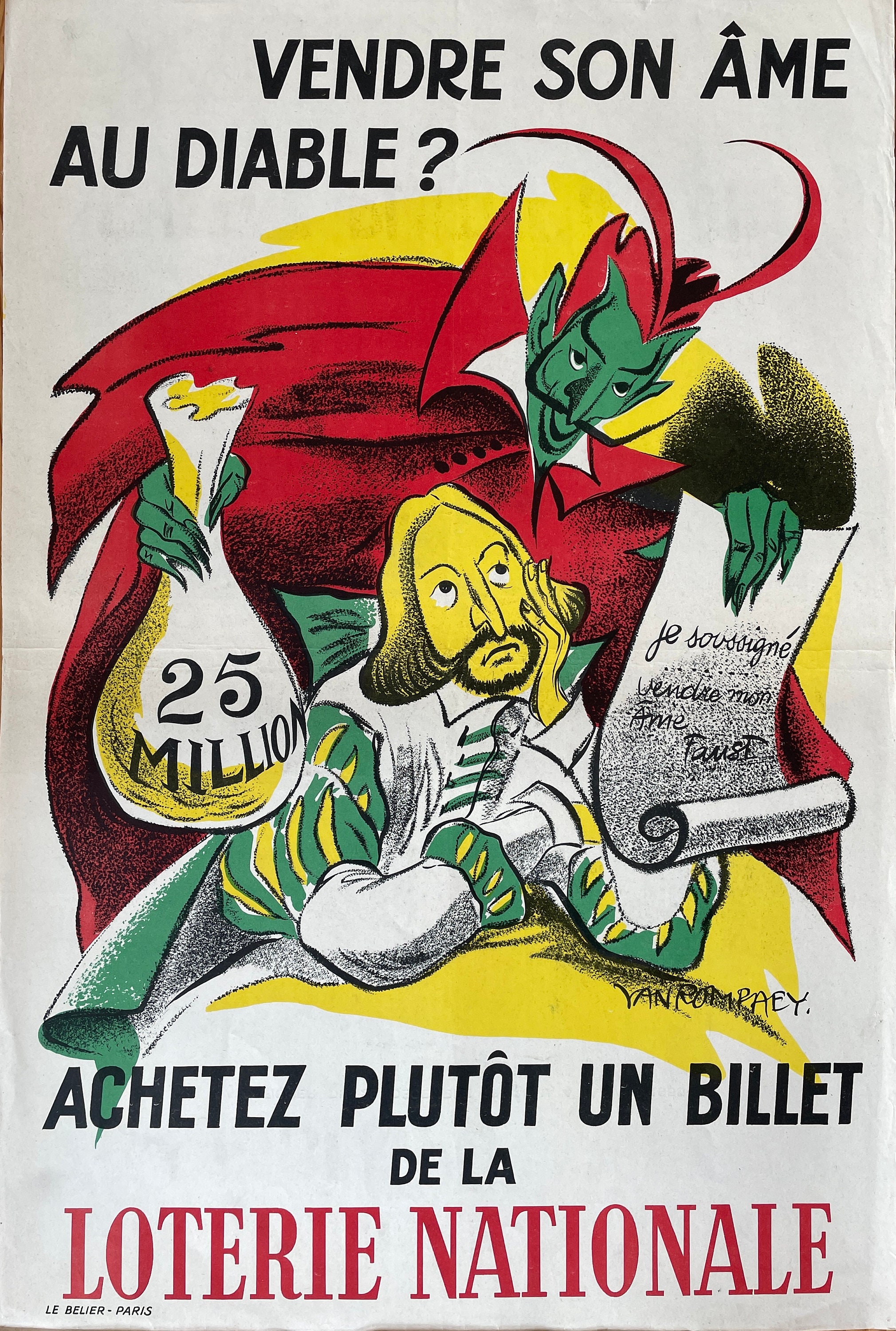 Affiche Publicitaire Ancienne Originale - Loterie Nationale Affiche Vintage 1955 de Collection Artis
