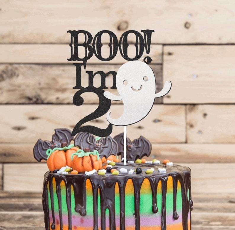 Boo I'm Two Cake Topper Halloween Cake Topper Cake Topper 2nd Birthday Cake Topper Happy 2nd Birthday Cake Topper image 1