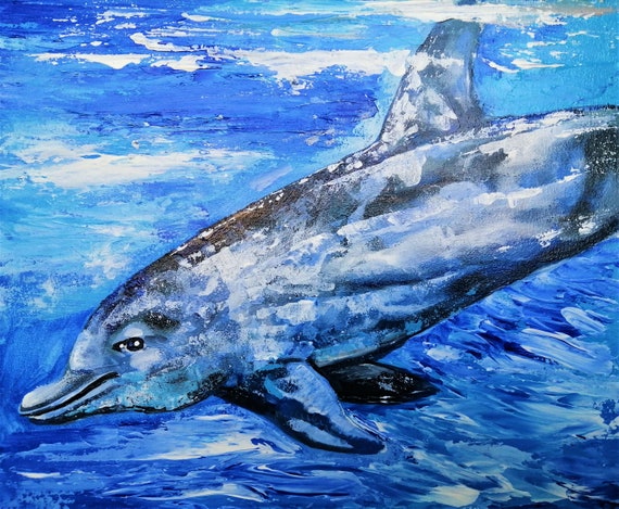 Originele schilderijen Dolfijnen oceaan onderwater - Etsy België
