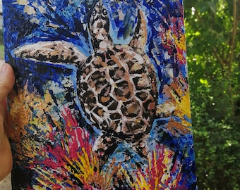 Original painting Turtle / marine paintings / ocean underwater world art / art Turtle / painting acrylic canvas on hardboard