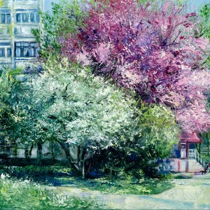 Original painting Spring /blooming apple tree painting  / oil on canvas spring