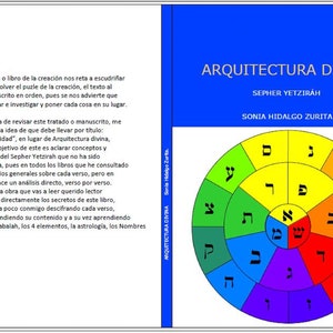May include: A colorful circular diagram with Hebrew letters and a title that reads "Arquitectura Divina" and "Sepher Yetziráh". The diagram is surrounded by a blue border and the text is in black.