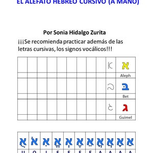 6 Cuaderno aprender a escribir el alefato hebreo Practica letras cursivas Hebreo facil Sonia Hidalgo Zurita Material didáctico idioma hebreo