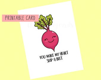 You Make My Heart Skip A Beet | Valentinstag Karte, Jahrestag Karte, lustige Karte, Wortspiel Karte, Wortspiele, Liebe Karte, Wortspiel, Witz, lustig, niedlich, süß