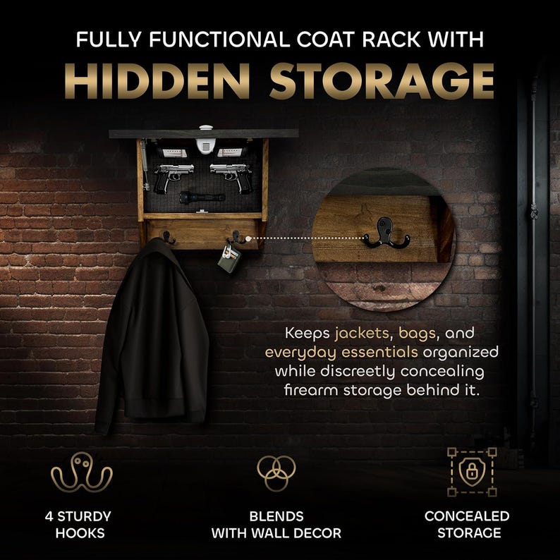 Customizable - Hidden Gun Storage Coat Rack Wall Decor With Family Name ...
