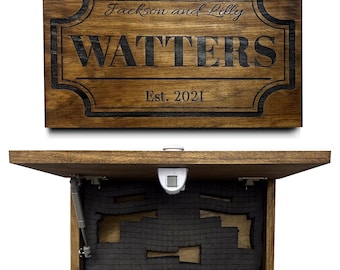 Customizable Hidden Gun Storage Wall Decor Safe with Family Name & Est Date Concealed Shelf For Firearm Concealment