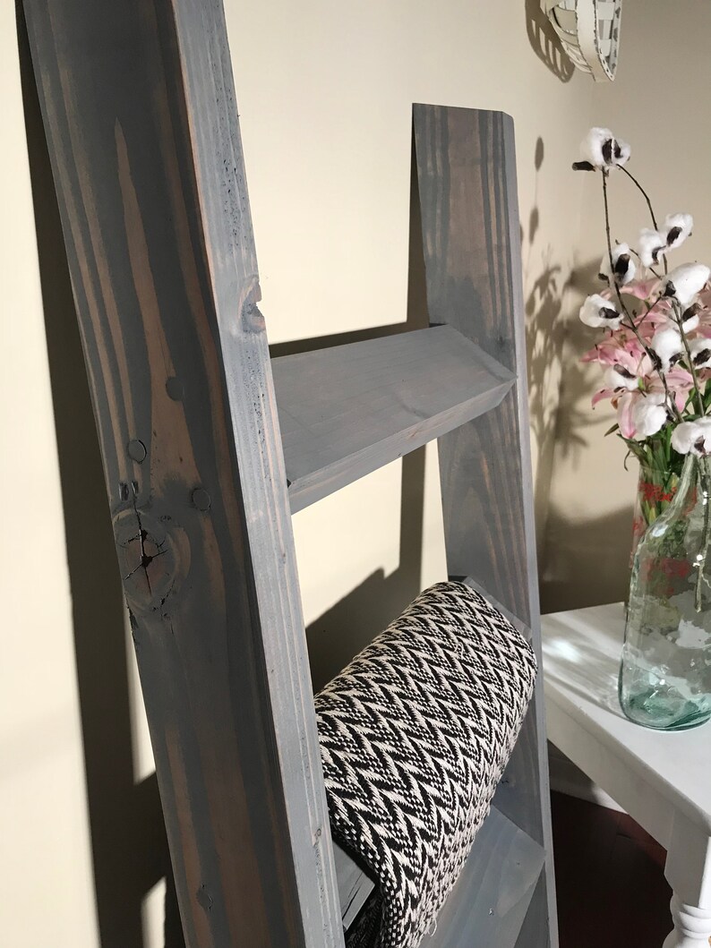 3 4 or 5 Ft Vintage Gray Blanket Ladder Quilt Ladder Wood Etsy