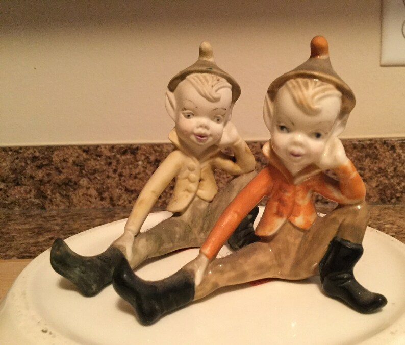 Vintage Holland Mold Elf figurines set of 2 sitting pixie