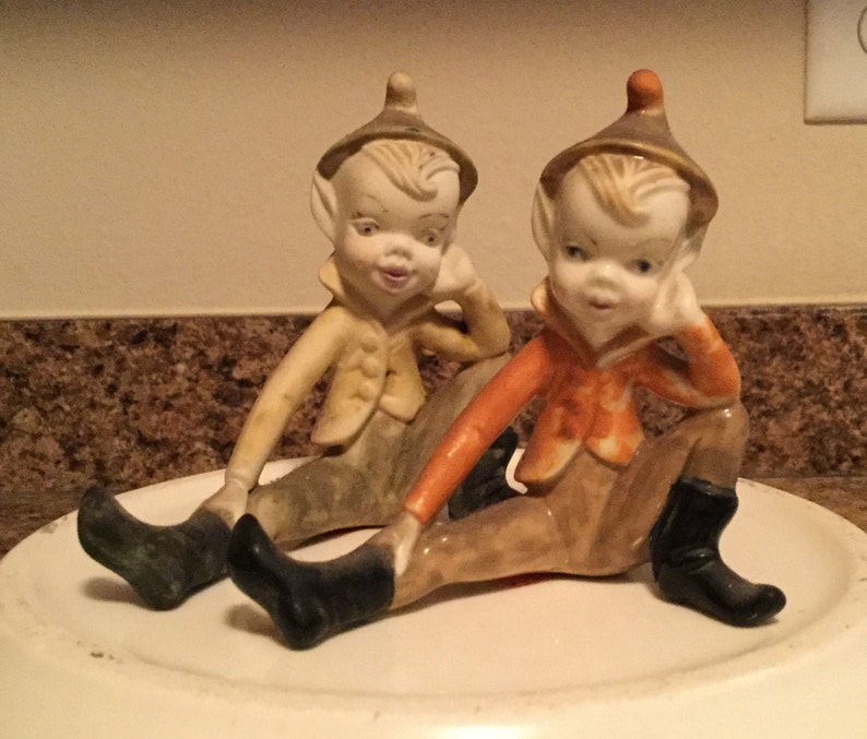 Vintage Holland Mold Elf figurines set of 2 sitting pixie