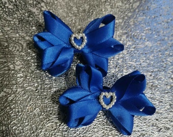 2x Royal blue Girls Hair Bows  Small Elasticband Bobble School Hair Bows