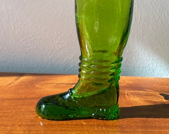 Green Glass Boot Figurine