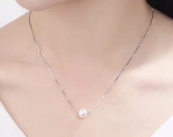 mybeautifulstore 1 Silver Necklace 925 Sterling Silver Simple Chain Floating Pearl Necklace Wedding Choker Necklace Jewelry,Silver,Chain Length 45cm mybeautifulstore 1 Silver Necklace 925 Sterling Silver Simple Chain Floating Pearl Necklace Wedding Choker Necklace Jewelry,Silver,Chain Length 45cm