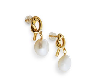 Twist drop pearl earring / Knot Pearl Drop Earrings / Vintage Wedding Jewelry / Minimalist Earrings / Mother's Day gift