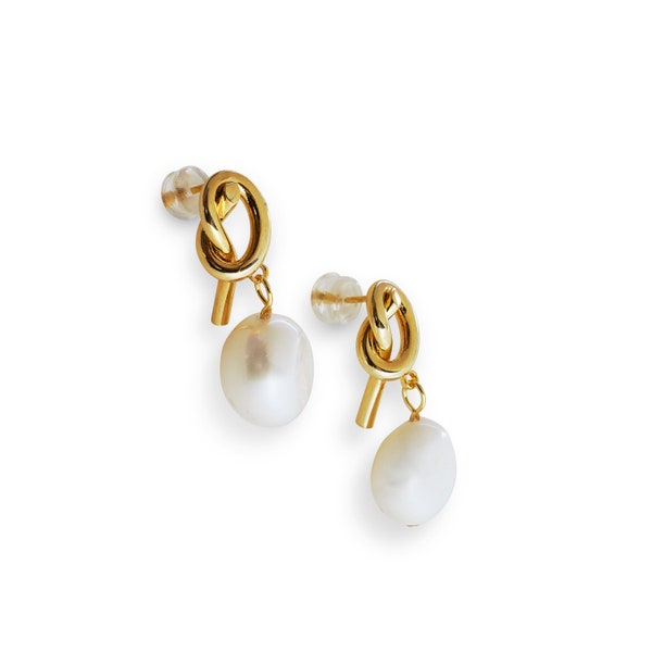 Twist drop pearl earring / Knot Pearl Drop Earrings / Vintage Wedding Jewelry / Minimalist Earrings / Mother's Day gift