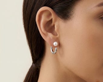 Freshwater Pearl Hoop Earrings - Gold Plated Dainty Pearl Drop Hoops, June Birthstone Gift