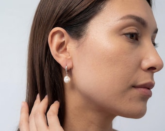 Sterling Silver Baroque Freshwater Pearl Hoop Earrings
