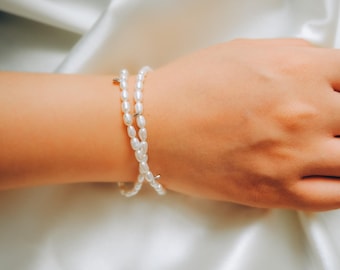 Double Wrap Freshwater Pearl Bracelet – Gold Plated Sterling Silver, Layered Jewelry