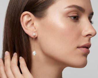 Dainty Freshwater Pearl Drop Earrings: Gold Filled or Sterling Silver