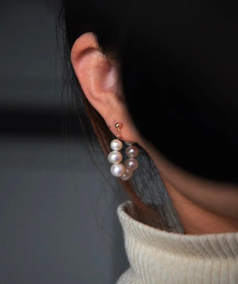 Fresh Water Pearl Ringlet Hoop Earrings / Bridesmaid Gift / Minimalist pearl earrings / Vintage Wedding Jewelry / Mother's Day gift image 6