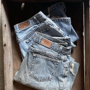 Vintage Set of 2 LL Bean Grunge Distressed Denim Jeans Size 33/34 Zip Fly Front Mens Unisex