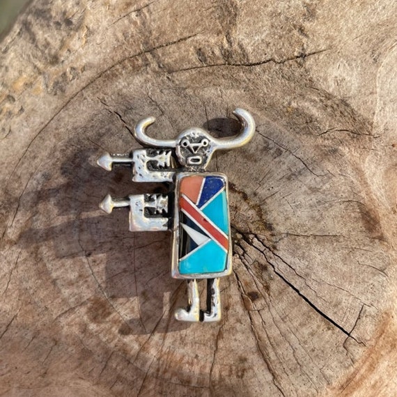 Zuni Kachina Small Totem  Pin Sterling, Turquoise… - image 2