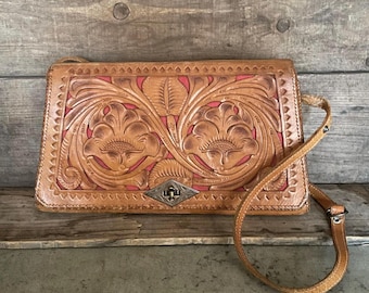 Vintage Hand Tooled Leather Pocketbook | Handbag | Purse