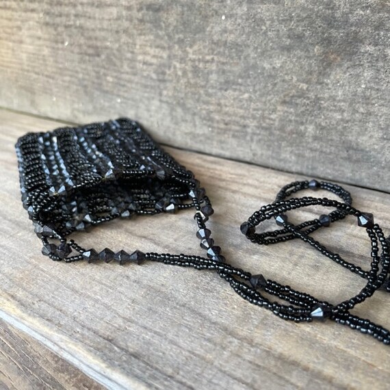 Vintage Jet Black Beaded  Evening Mini Purse with… - image 6