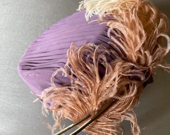 RARE Vintage Milliner\'s Pillbox Tilt Hat 30\'s 40\'s Amethyst with Feather RARE Vintage Milliner main image 4
