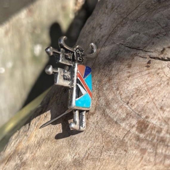 Zuni Kachina Small Totem  Pin Sterling, Turquoise… - image 8