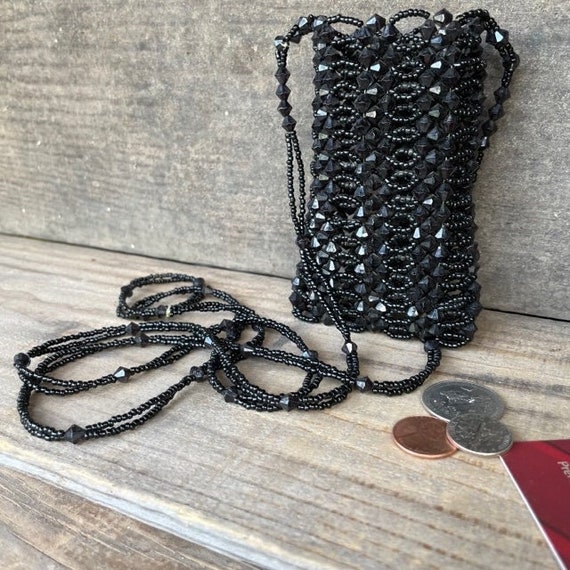 Vintage Jet Black Beaded  Evening Mini Purse with… - image 7