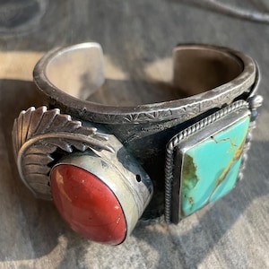 Sensational Native American Navajo Signed Royston Turquoise 14 Mercury Silver Dimes Bangle Sensational Native American Navajo Signed Royston Turquoise 14 Mercury Silver Dimes Bangle