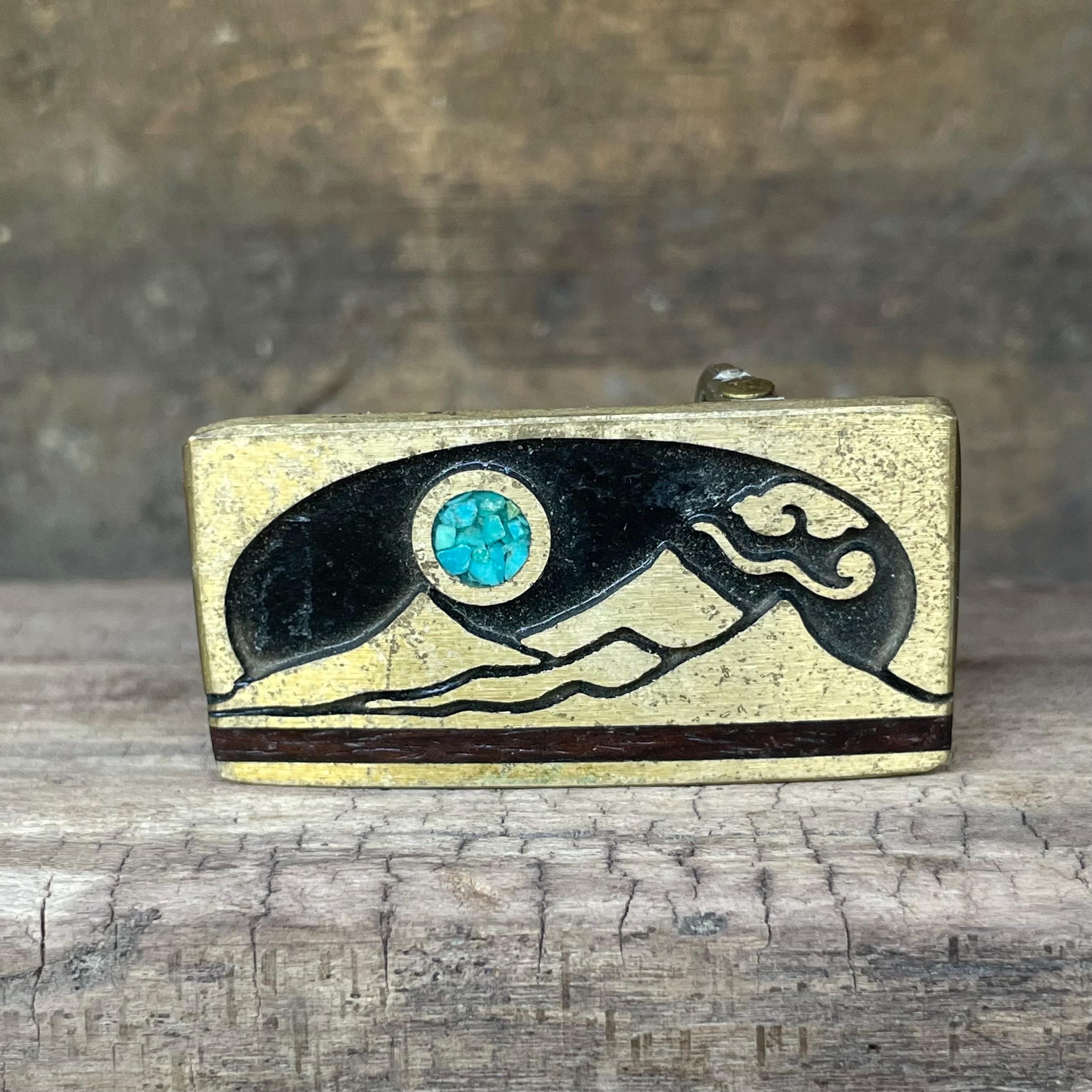 K. Dupree Vintage Brass and Turquoise Belt buckle Vtg. K Dupree 70 main image 2