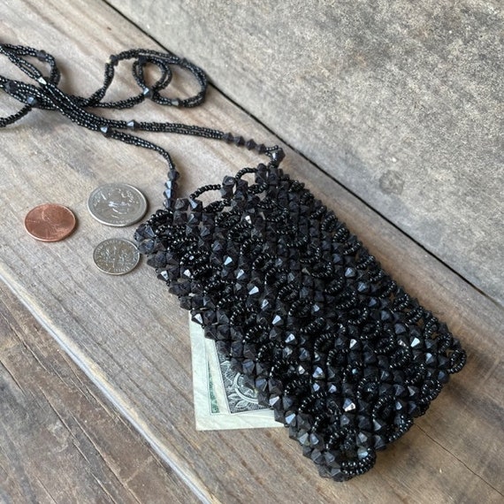 Vintage Jet Black Beaded  Evening Mini Purse with… - image 5