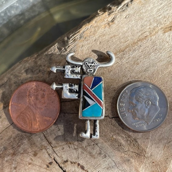 Zuni Kachina Small Totem  Pin Sterling, Turquoise… - image 9