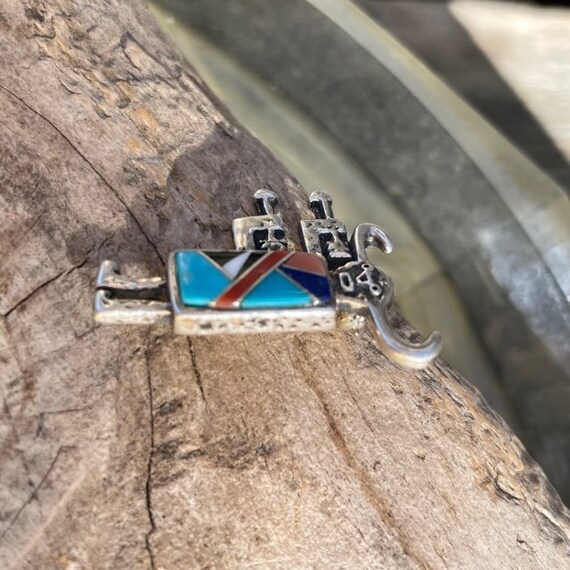 Zuni Kachina Small Totem  Pin Sterling, Turquoise… - image 3