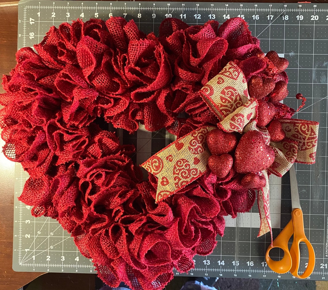 Valentine's Day Wreath for Front Door Valentine Red Heart Etsy