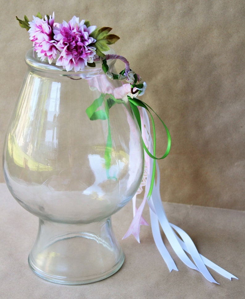 Pink and White Flower Headband for Portrait Photography Green Child Size Toddler Hairband Circlet Flower Crown Baby Headband