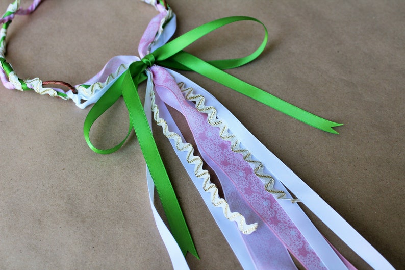 Pink and White Flower Headband for Portrait Photography Green Child Size Toddler Hairband Circlet Flower Crown Baby Headband
