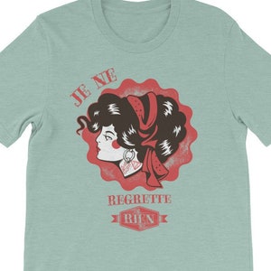 Ongewone Vintage Franse "het spijt me niets" "Je Ne Regrette Rien" Engels en Frans Retro Avant-Garde mode korte-mouw T-Shirt Unisex